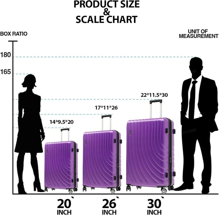 L-948A-3-pc(20'26"30") PC Luggage-Purple(TSA Lock)