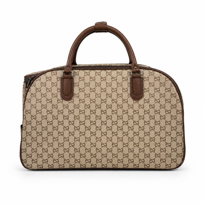 20 Inch Monogram Wheeled Duffel Bag for Weekend Travel - Khaki