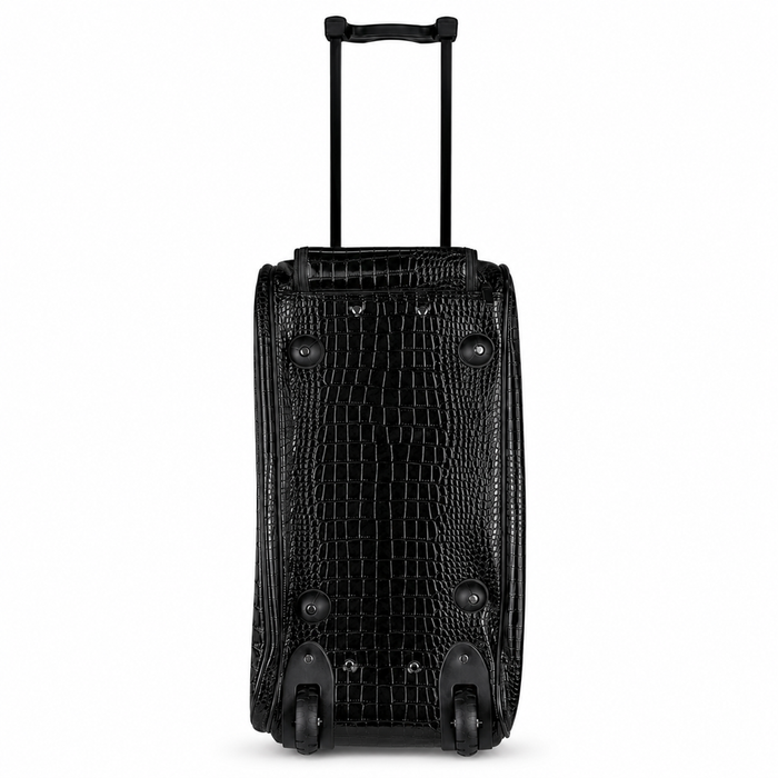 20 Inch Crocodile Embossed Wheeled Duffel Bag for Travel - Black