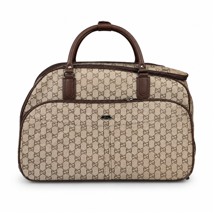 20 Inch Monogram Wheeled Duffel Bag for Weekend Travel - Khaki