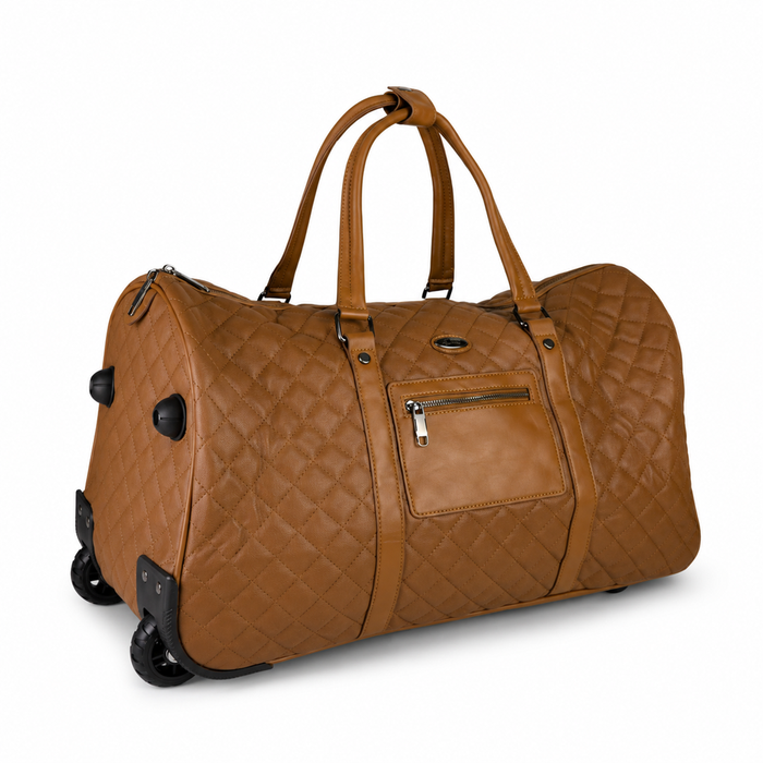 20 Inch Structured Wheeled Duffel Bag for Weekend Travel - Brown