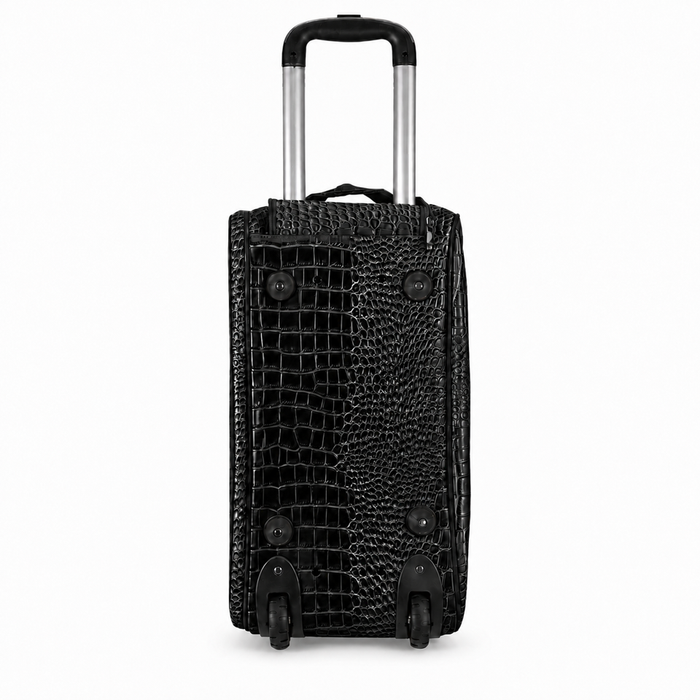 20 Inch Crocodile Embossed Wheeled Duffel Bag for Travel - Black